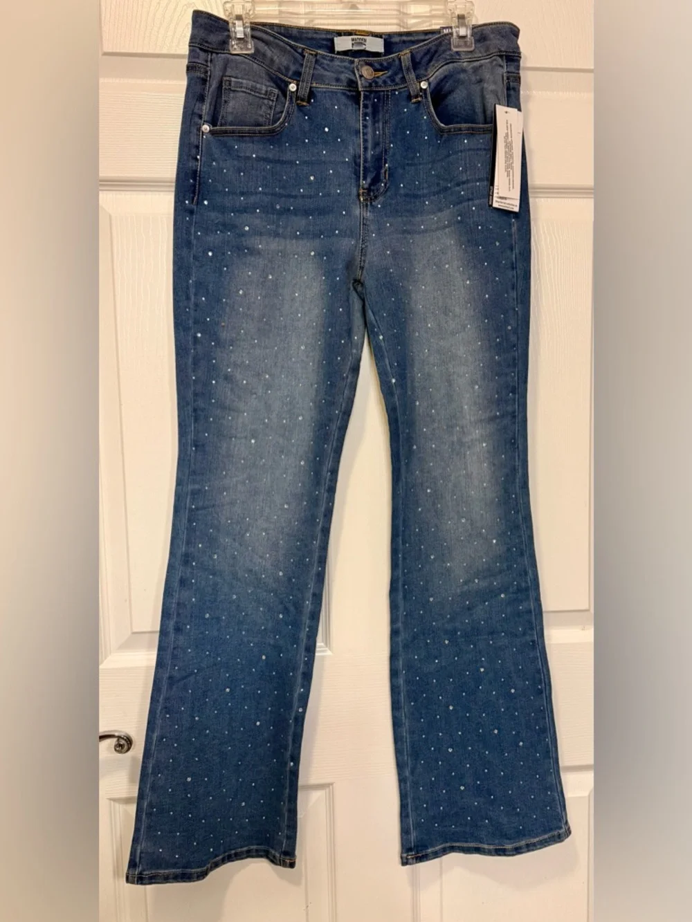 Deadstock Madden NYC Rhinestone Bootcut Jeans High Rise Medium Wash NWT Size 10 - Picture 2 of 11
